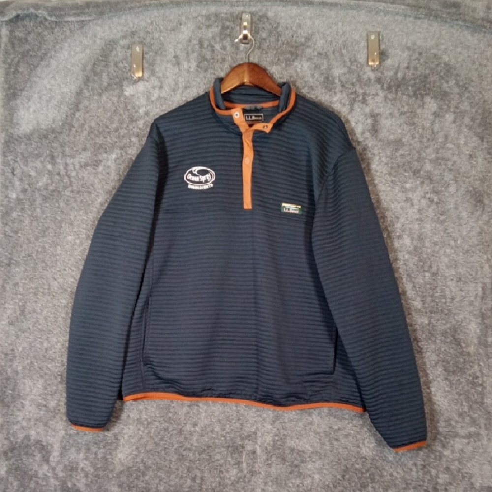 L.L. Bean Men's Navy and Orange Pullover Airlight Pullover Mens XXL